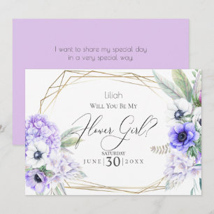 Convite Menina de flores   Flor de Anêmona Violeta