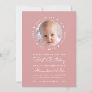 Convite Menina de Foto Rosa Empoeirada Aniversário Pequena
