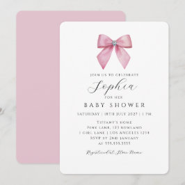 Convite Menina de Laço Rosa Baby Shower