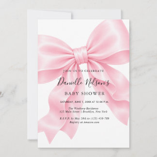 Convite Menina de Laço Rosa Chás de Bebê