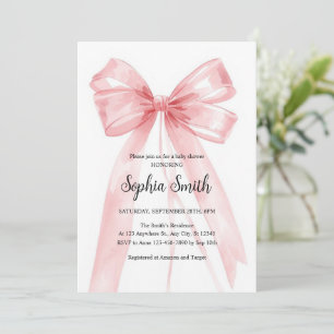 Convite Menina de Laço Rosa Chuvinha de Bebê Aquarela