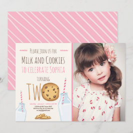 Convite Menina de Leite e Biscoitos Rosa Segundo Aniversár