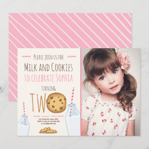 Convite Menina de Leite e Biscoitos Rosa Segundo Aniversár