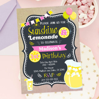 Convite Menina de Limonada Ensolarada Rosa Aniversário de