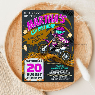 Convite Menina de Moto de Trilha Motocross Aniversário - C