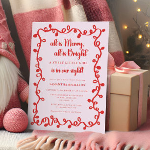 Convite Menina de Natal rosa vermelho luzes chá de bebê
