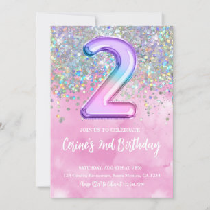 Convite Menina de Papel Alumínio Arco-Íris 2º Aniversário