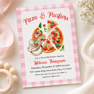 Convite Menina de Pizza e Chupetas Bebê Xadrez Rosa Chás d