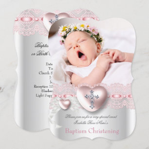Convite Menina de prata cor-de-rosa da cruz do coração d