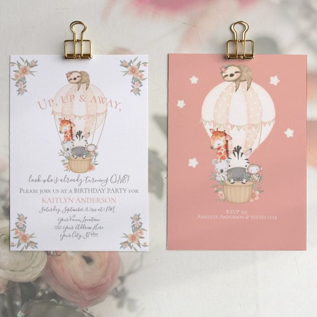 Convite Menina de primeiro aniversario de Girafa de Balão  (Criador carregado)