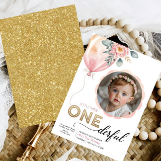 Convite Menina de Primeiro Aniversário Miss Onederful com 