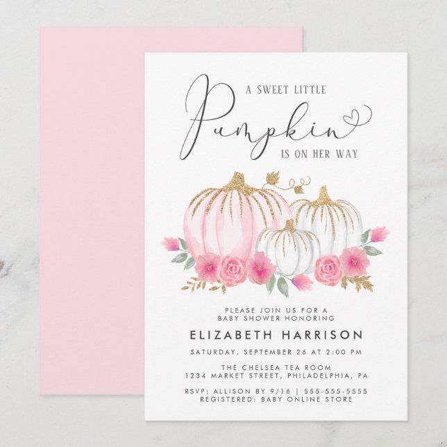 Convite Menina De Pumpkin Floral (Frente/Verso)