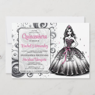 Convite Menina de Quince Anos Rosa e Preta