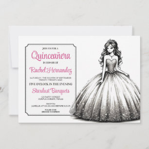 Convite Menina de Quinceañera Preta e Branca