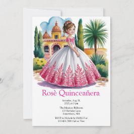 Convite Menina de Quinceañera, rosa e branca