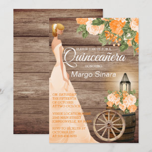 Convite Menina de Quinceañera - tambor de madeira & flore