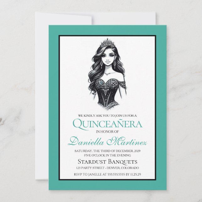 Convite Menina de Quinze Anos de Azul Turquesa (Frente)