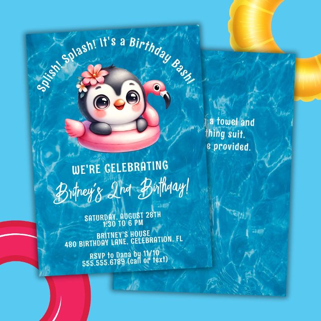 Convite Menina de Splash no Aniversário da Piscina de Ping (Criador carregado)