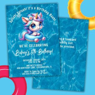 Convite Menina de Splash Unicórnio Festa de Aniversário na