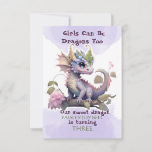 Convite Menina de Três Anos Dragão