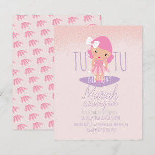 Convite Menina de Tutu Mínimo Aniversário Cartoon Rosa Bri