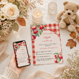 Convite Menina de xadrez vermelho da Apple Baby Shower