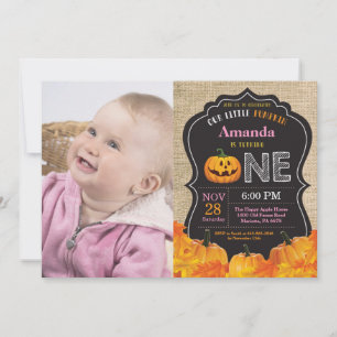 Convite Menina do Abóbora de Halloween 1º Aniversário Rosa