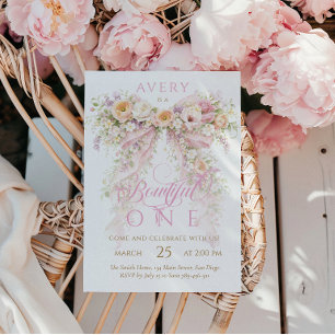 Convite Menina do Arco Floral Bloom Primeiro Aniversário