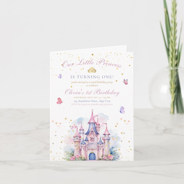 Convite Menina do Castelo da Princesa Aniversário Festa de (Frente)