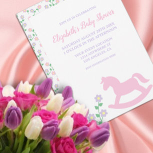 Convite Menina do Cavalo de Balanço Rosa Chá de Bebê