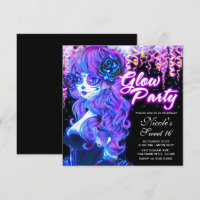 Menina do Crânio de Açúcar do Dia dos Mortos Neon 