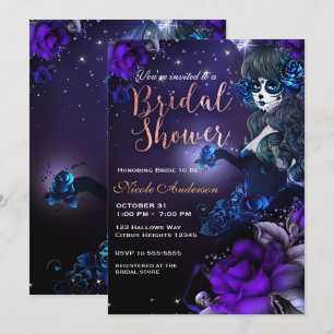 Convite Menina do Dia dos Mortos Rosa Azul Chá de Noiva