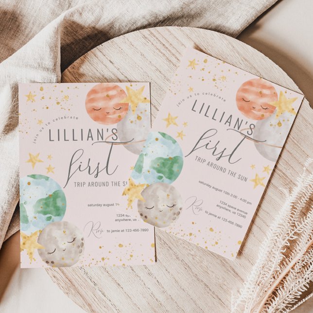 Convite Menina do Espaço Exterior Primeiro Aniversário (Criador carregado)