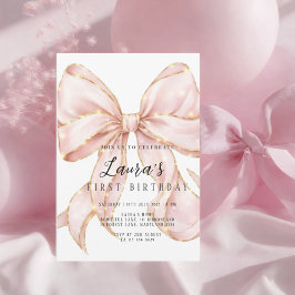 Convite Menina do Laço Rosa Primeiro Aniversário
