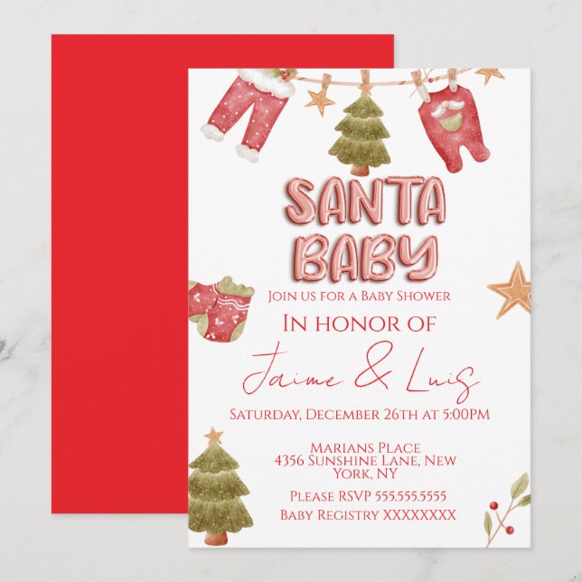 Convite Menina do Papai Noel Festa de Bebê Férias Chuvada  (Frente/Verso)