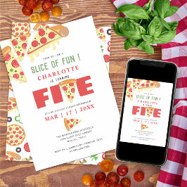 Convite Menina do Partido de Pizza de Aniversário de 5 Min