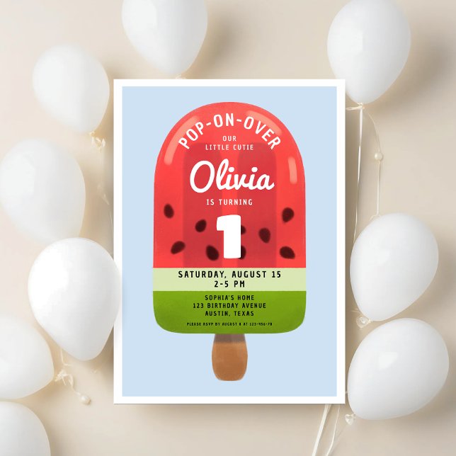 Convite Menina do Picolé de Mel Adorável Primeiro Aniversá (Cute Melon Popsicle Girl First Birthday Invitation)