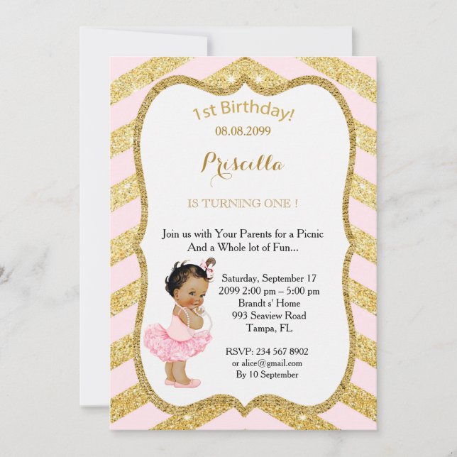 Convite MENINA do primeiro aniversario, primeiro (Frente)