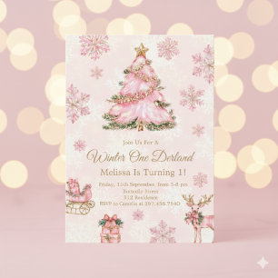 Convite Menina do Winter Onederland 1º Aniversário Flor de