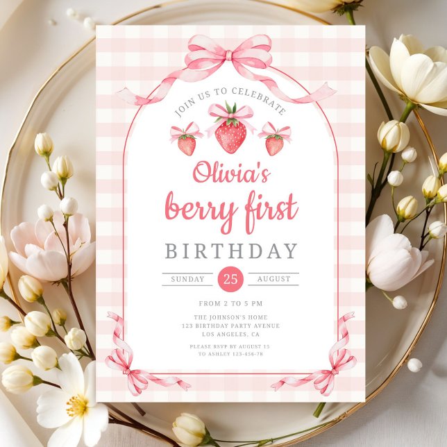 Convite Menina Doce Morango 2º Aniversário (Strawberry Two Sweet Girl 2nd Birthday Invitation)