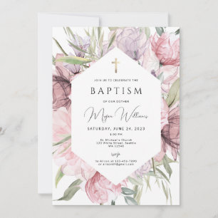 Convite Menina Dourada Elegante Baptism Invitati