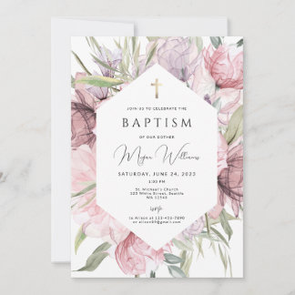 Convite Menina Dourada Elegante Baptism Invitati