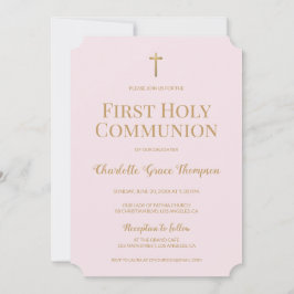 Convite Menina Dourada rosa-branca Primeira comunhão sagra