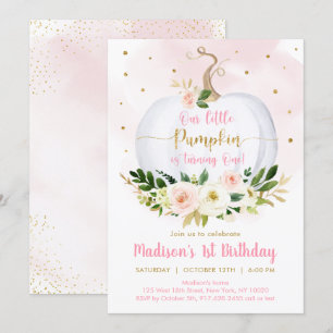 Convite Menina Dourada rosa rosa-abóbora Primeiro Aniversá