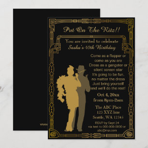 Convite Menina e gângster rujindo do flapper do art deco
