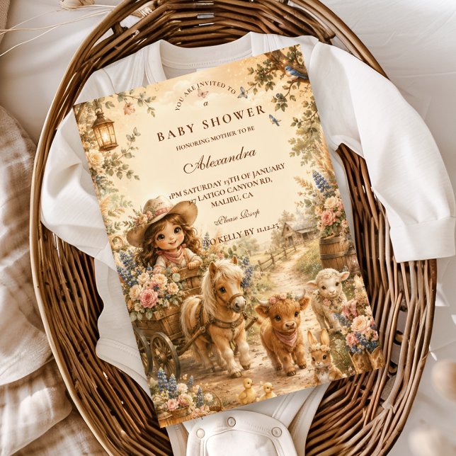 Convite Menina Elegante Chá de Bebê Western Boho (Criador carregado)