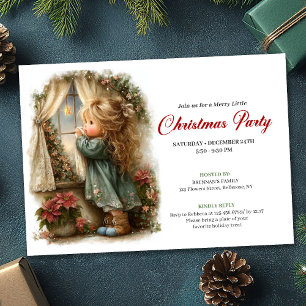 Convite Menina em aquarela vintage esperando pelo Natal