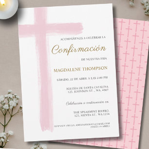 Convite Menina Espanhola Confirmação Rosa Confirmacion