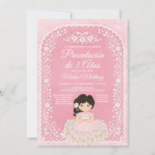 Convite Menina Espanhola Rosa Apresentação de 3 Anos Talav