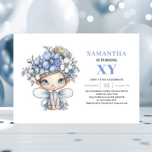 Convite Menina Fada Azul 1º Aniversário Pastel Caprichoso